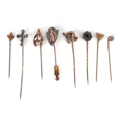 A group of Victorian and Edwardian stick pins to include fox head