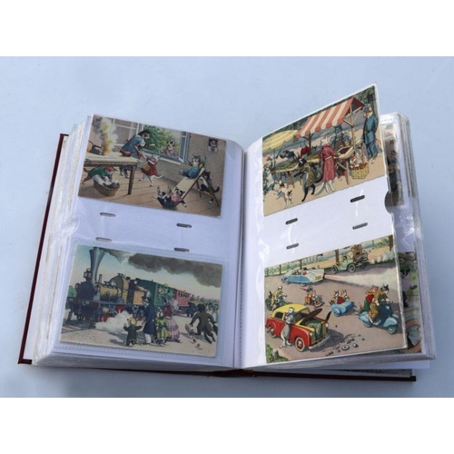 82 - An album of anthropomorphic postcards by Alfred Mainzer; together with two modern postcard albums of... 