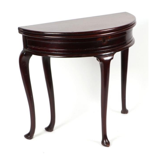 996 - A George III mahogany demi-lune tea table with single frieze drawer, on cabriole legs and pad feet, ... 