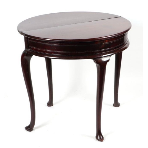 996 - A George III mahogany demi-lune tea table with single frieze drawer, on cabriole legs and pad feet, ... 