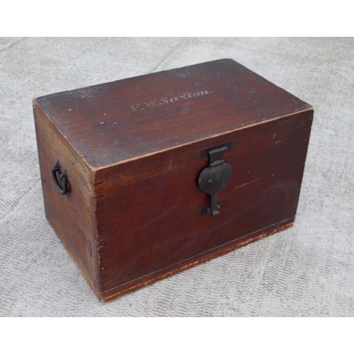 997 - A 19th century teak seaman's chest with steel lock and carrying handles, the top stencilled 'F W Sax... 