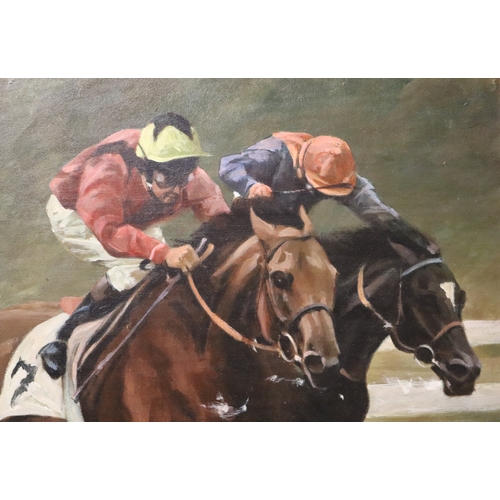 232 - Marriot (20th century British) - Horse Racing - signed lower left, oil on board, framed, 39 by 49cms... 