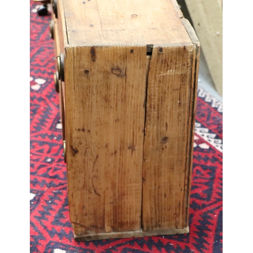 1023 - A 19th century stripped pine bank of six drawers with later brass handles, 92cms wide.