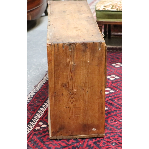 1023 - A 19th century stripped pine bank of six drawers with later brass handles, 92cms wide.