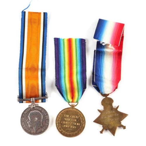 100 - A WWI trio comprising 1914/1915 Star, British War medal and Victory medal awarded to 'M5844 A.J. Hol... 