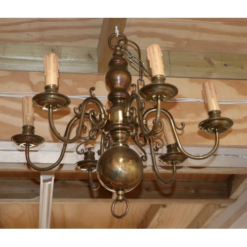 128 - A Hinkley Lighting brass five-arm Dutch style ceiling light, approx 60cms wide.