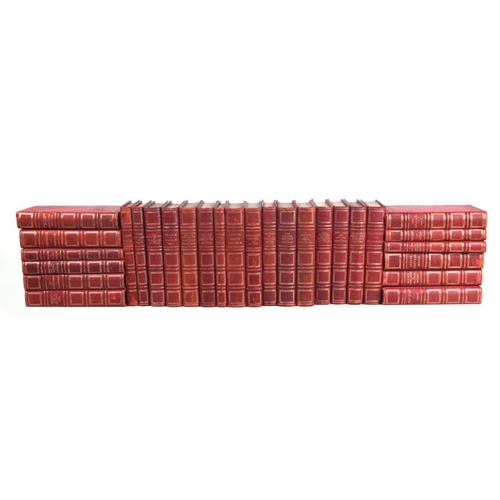 20 - A run of fifty two red leather bound gentleman's library books with gilt tooled spines and gilt edge... 