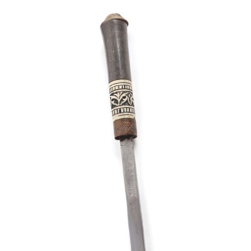 47 - An Indian ebonised sword stick, the handle with bone inlaid decoration, 92cms long.