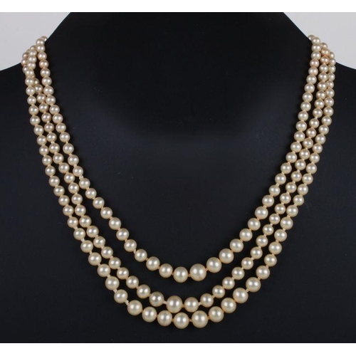 505 - A faux pearl three-string choker necklace with Art Deco style clasp.