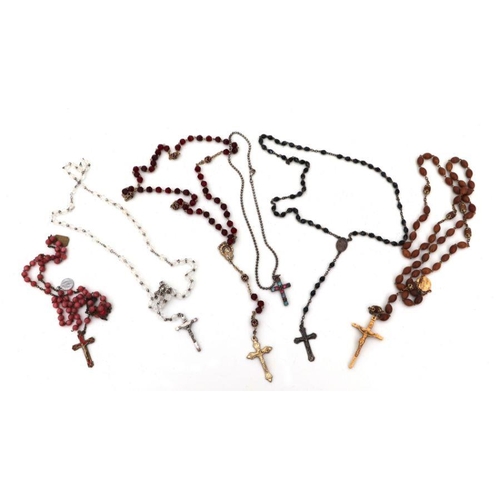 509 - A rosary bead necklace; together with other necklaces.