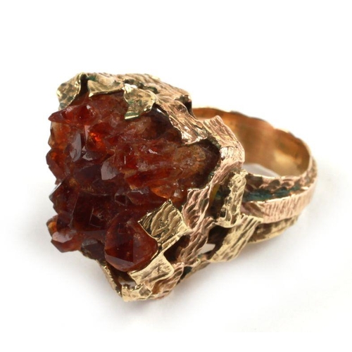 529 - A late 1960 / 70's 9ct gold bark textured Brutalist design dress ring, approx UK size 'O', 18g.