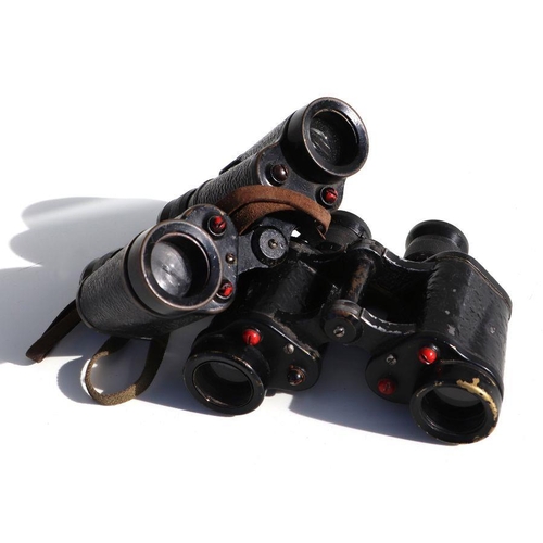 63 - A pair of WW2 British Taylor-Hobson No.2 MK III military marked binoculars dated 1943 with their lea... 