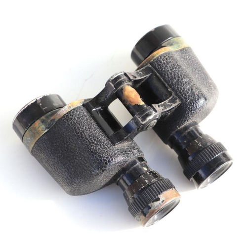 63 - A pair of WW2 British Taylor-Hobson No.2 MK III military marked binoculars dated 1943 with their lea... 