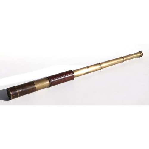 65 - A 19th century three draw brass and leather Naval telescope with sliding shutters at each end. Its e... 