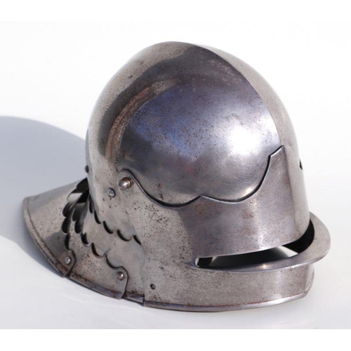 75 - An armoury made medieval style German Sallet combat weight steel helmet.