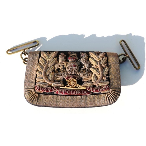 85 - A Victorian British Royal Artillery Officers leather and brocade purse and leather shoulder straps.