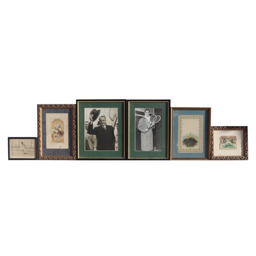 28 - A group of signed black and white sporting photographs, Don Bradman, jack Turner and Helen Wills Moo... 