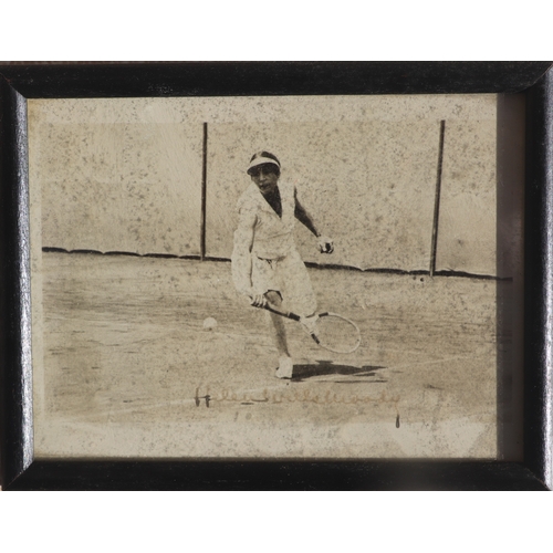 28 - A group of signed black and white sporting photographs, Don Bradman, jack Turner and Helen Wills Moo... 