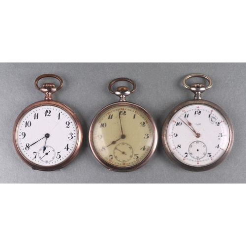 1044 - Three open faced silver cased pocket watches, two yellow metal mounted.