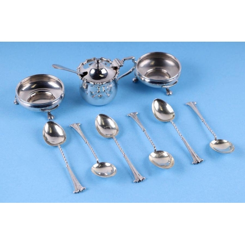 1083 - A group of silver items to include salts, mustard pot and coffee spoons, various dates and makers ma... 