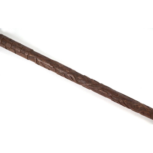 1500 - An African tribal hardwood walking cane, the handle carved in the form of a mans head in profile, 92... 