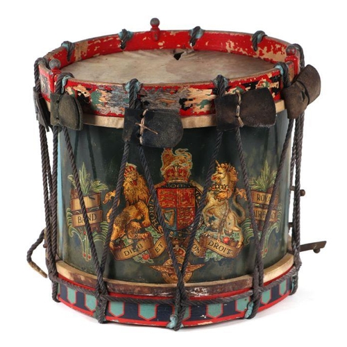 1528 - An RAF Regiment Bandsman drum decorated with the crest 'Dieu Et Mon Droit', 38cms diameter.