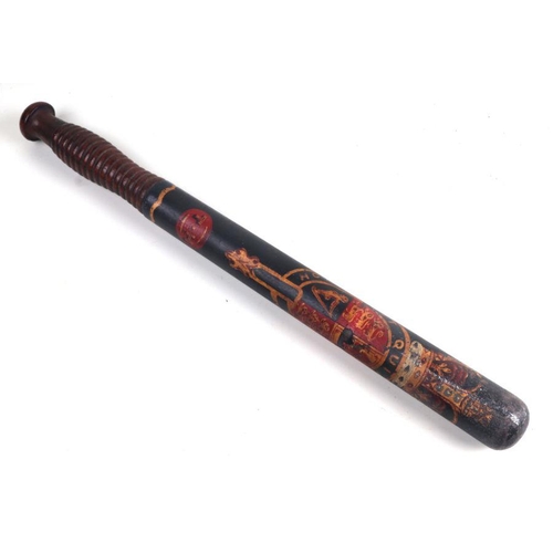 1532 - A Victorian painted truncheon with Royal Crest, initialled 'T.H.', 44cms long.