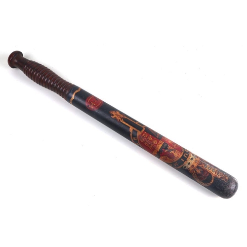 1532 - A Victorian painted truncheon with Royal Crest, initialled 'T.H.', 44cms long.