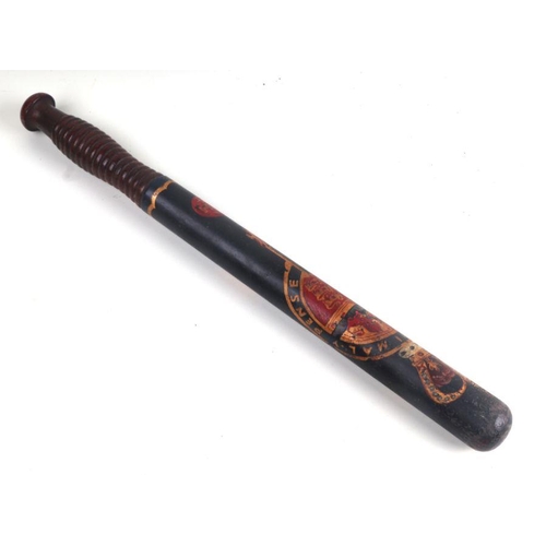 1532 - A Victorian painted truncheon with Royal Crest, initialled 'T.H.', 44cms long.