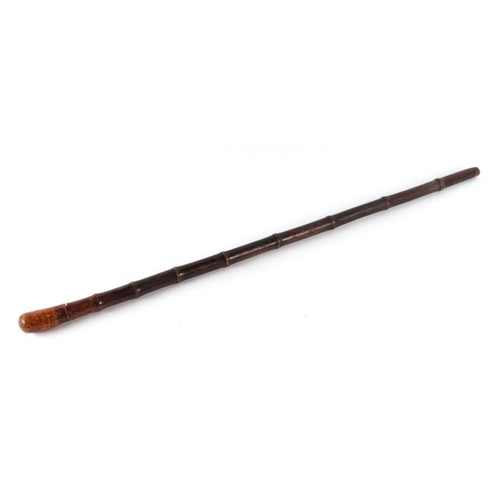 164 - A 19th century bamboo shafted gadget stick containing two folding 5ft wooden rulers A/F. To access t... 