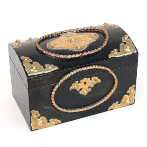 A Victorian dome topped brass and copper mounted coromandel two