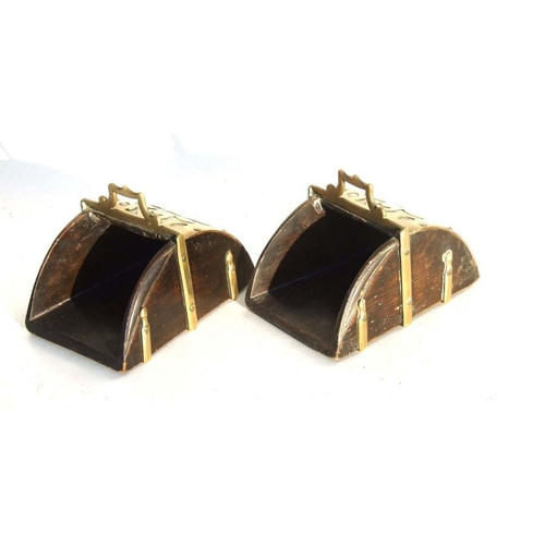 167 - A pair of Spanish / Portuguese brass mounted walnut stirrups, 19cms long (2).