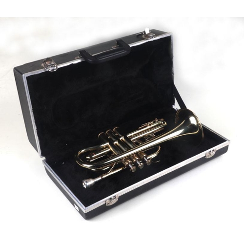 21 - A brass b.flat cornet, cased.
