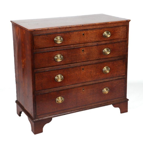 2187 - A 19th century oak chest with four graduated long drawers, on bracket feet, 92cms wide.