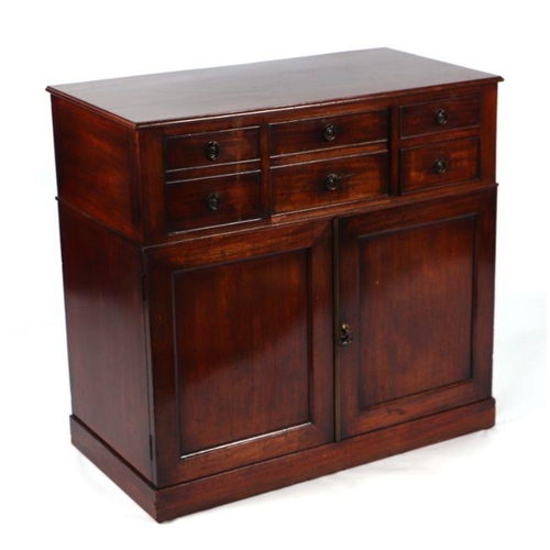 2188 - A 19th century mahogany side cabinet with an arrangement of three drawers but arranged to imply six ... 