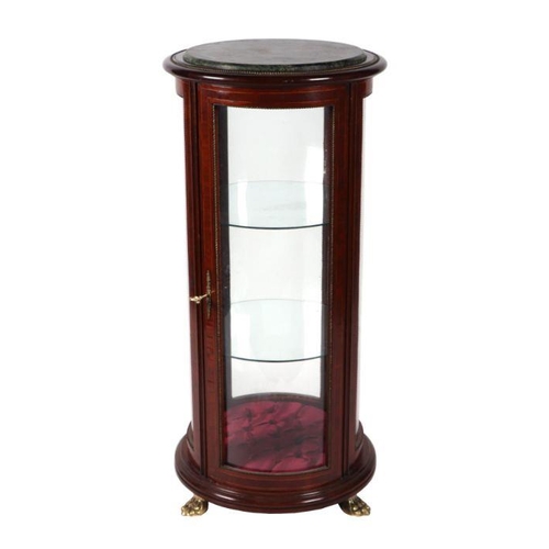 2196 - A Louis XV style circular glazed mahogany floor standing display cabinet with rosewood crossbanding ... 