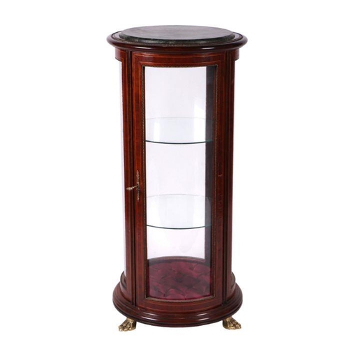 2197 - A Louis XV style circular glazed mahogany floor standing display cabinet with rosewood crossbanding ... 