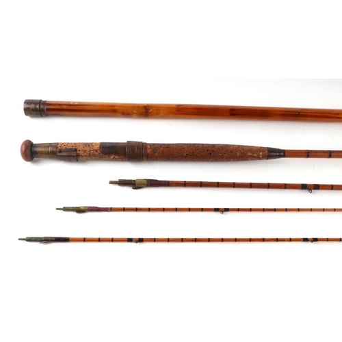 26 - A late Victorian Hardy Bros of Alnwick three-piece 8ft 6ins split cane fly fishing rod with agate li... 