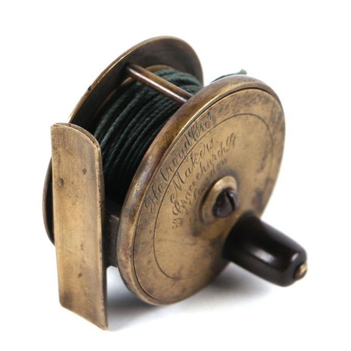 27 - A 19th century Holroyd Brothers, 59 Grace Church Street, London brass trout fly reel, 2.5ins diamete... 