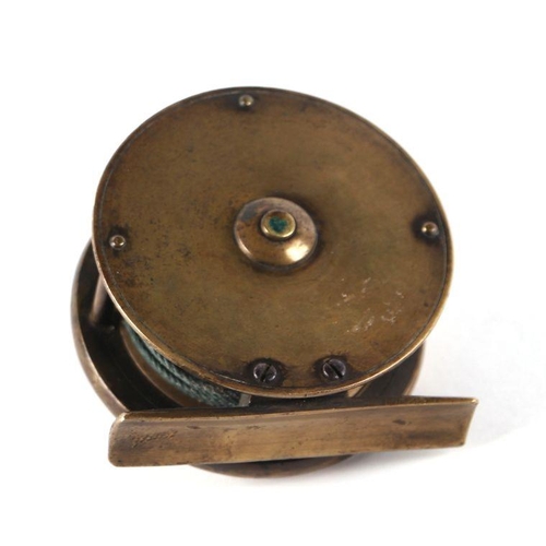 27 - A 19th century Holroyd Brothers, 59 Grace Church Street, London brass trout fly reel, 2.5ins diamete... 