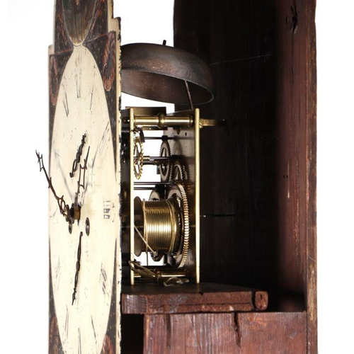 296 - A mahogany cased longcase clock, the 34cm painted square arched dial with Roman and Arabic numerals ... 