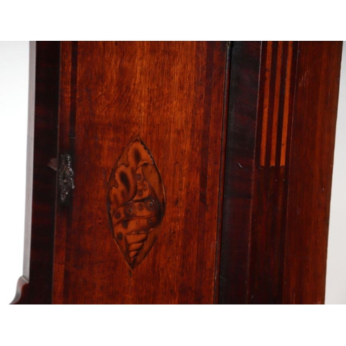 296 - A mahogany cased longcase clock, the 34cm painted square arched dial with Roman and Arabic numerals ... 