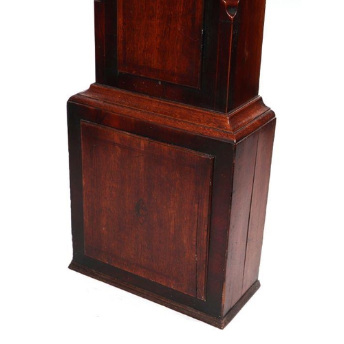 296 - A mahogany cased longcase clock, the 34cm painted square arched dial with Roman and Arabic numerals ... 