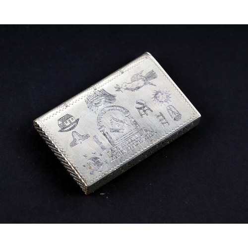 334 - A silver plated Masonic vesta case of book form with twenty diverse Masonic symbols, engraved Northe... 