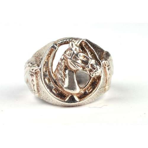 378 - A gentleman's silver lucky horseshoe ring, approx UK size 'Z+4', 33g.