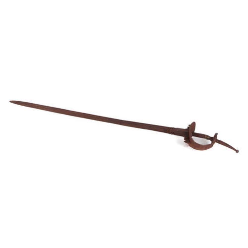 803 - An Islamic type steel short sword, the steel blade with double fuller, 100cms long.