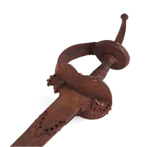 803 - An Islamic type steel short sword, the steel blade with double fuller, 100cms long.