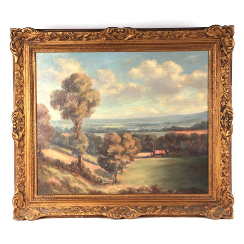 807 - E L Spicer (modern British) - Landscape Looking Over the Blackmore Vale - oil on board, signed lower... 