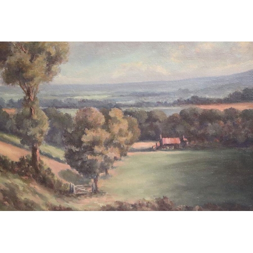 807 - E L Spicer (modern British) - Landscape Looking Over the Blackmore Vale - oil on board, signed lower... 