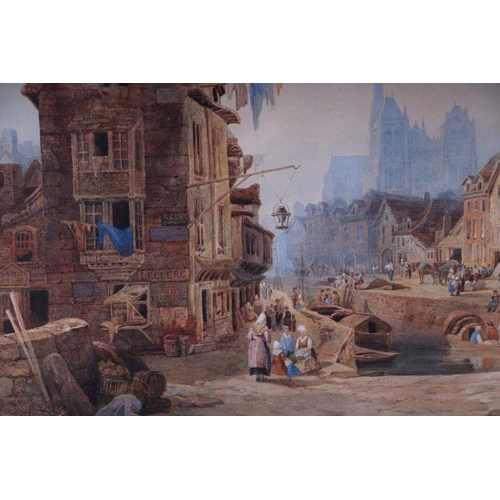 808 - In the manner of John Scarlett Davis (1804-1845) - Parisian Street Scene with Notre-Dame Cathedral i... 